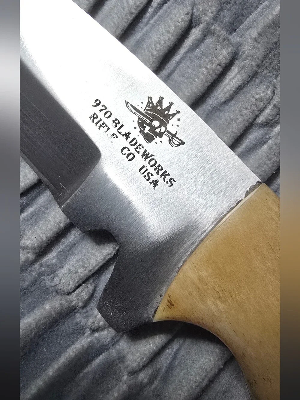 970 BladeWorks Fixed Blade Cow Bone Handle & Black Leather Cross Sheath 🇺🇸🔥
